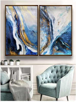 Oceanic Opulence – Blue & Gold Abstract Canvas Symphony