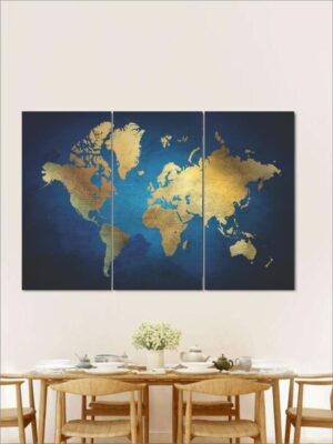 Earth?s Elegant Golden Silhouette – Blue and Gold Canvas Wall Art