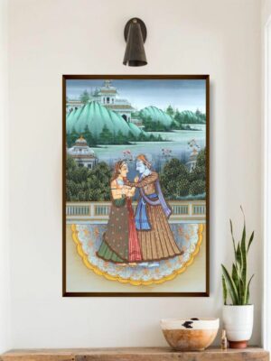 Eternal Bond Under Green Domes – Radha Krishna Canvas Painting