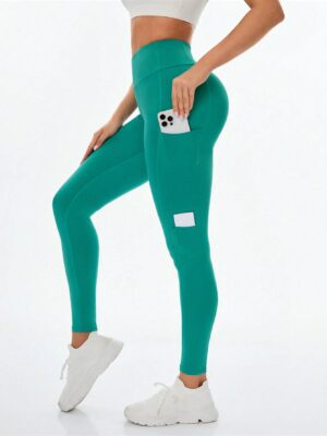 Basic Yoga Wide Waistband Leggings With Phone Pocket, Side Earphone Pockets, And Double Side Pockets