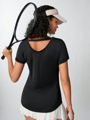 Women’s Summer Solid Color Round Neck Short Sleeve Casual Sports T-Shirt,Women Tennis Outfit