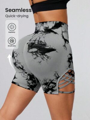 Women’s Fashionable Watercolor Printed Tight Sports Shorts