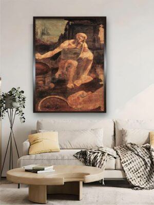 “Beige & Brown Canvas Saint Jerome Painting Wall Art”
