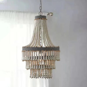 Vintage Pendant Lamp Retro Country Style Loft Round Wooden Beaded Chandeliers