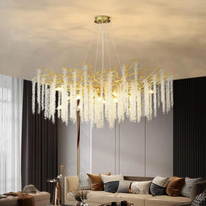 Customized Nordic Modern Crystal Iron Flower Hanging Light Indoor Living Room Villa Hotel Chandeliers Pendant Light Ceiling Lamp