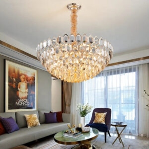 Modern Luxury Oval Clear Golden Crystal Ceiling Chandelier Pendant Light New Large Design for Living Dining Room Hotel Lobby