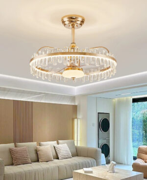 Home Decor Modern Crystal Chandelier Simple Luxury Round Fan Light Villa Bedroom Study Crystal Ceiling Fan Lights