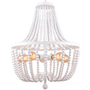 ETL Listed Modern Wood Beaded Chandelier Light White Farmhouse Ceiling Hanging Lamp for Dining Room Bedroom Entryway Hallway