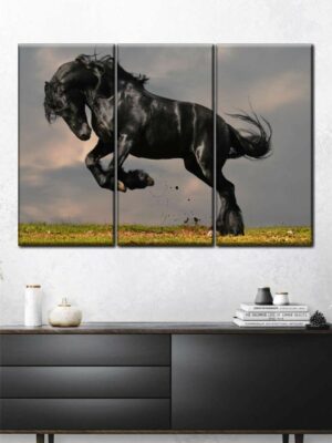 “Striking Friesian Stallion Painting Wall Art”
